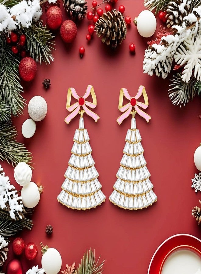 HolidayQbee Christmas Tree Earrings for Women Delicate Bow Christmas Bow Earrings Dangle Hypoallergenic Cubic Zircon Drop Earrings for Holiday New Year Party Jewelry Gift - Image 5